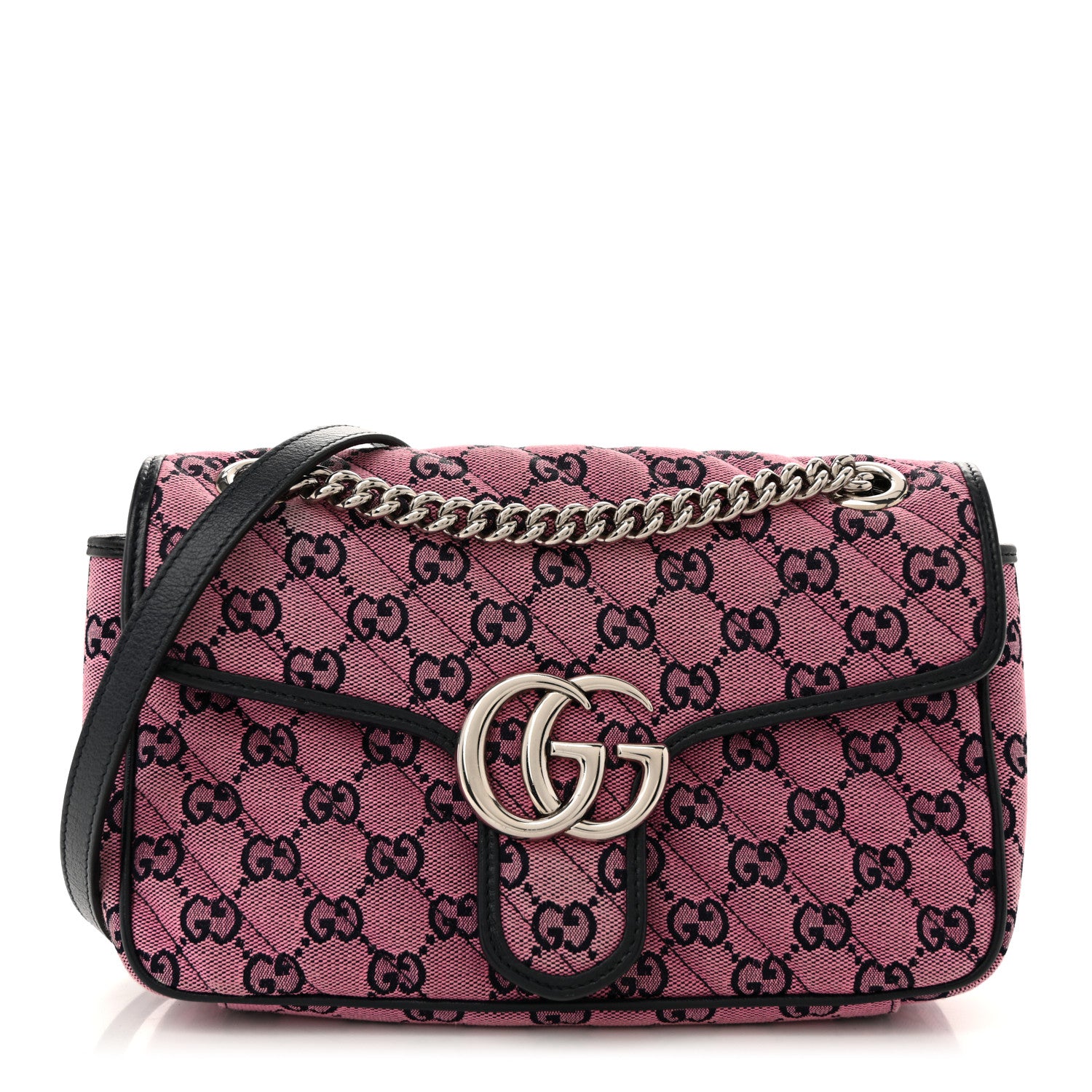 Gucci Monogram Multicolor Matelasse Diagonal Small GG Marmont Shoulder Bag Pink Blue 2 of 25