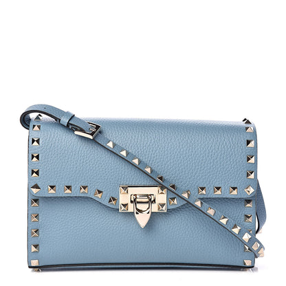 Valentino Garavani Pebbled Calfskin Medium Rockstud Flip Lock Crossbody Bag Light Blue 1 of 10