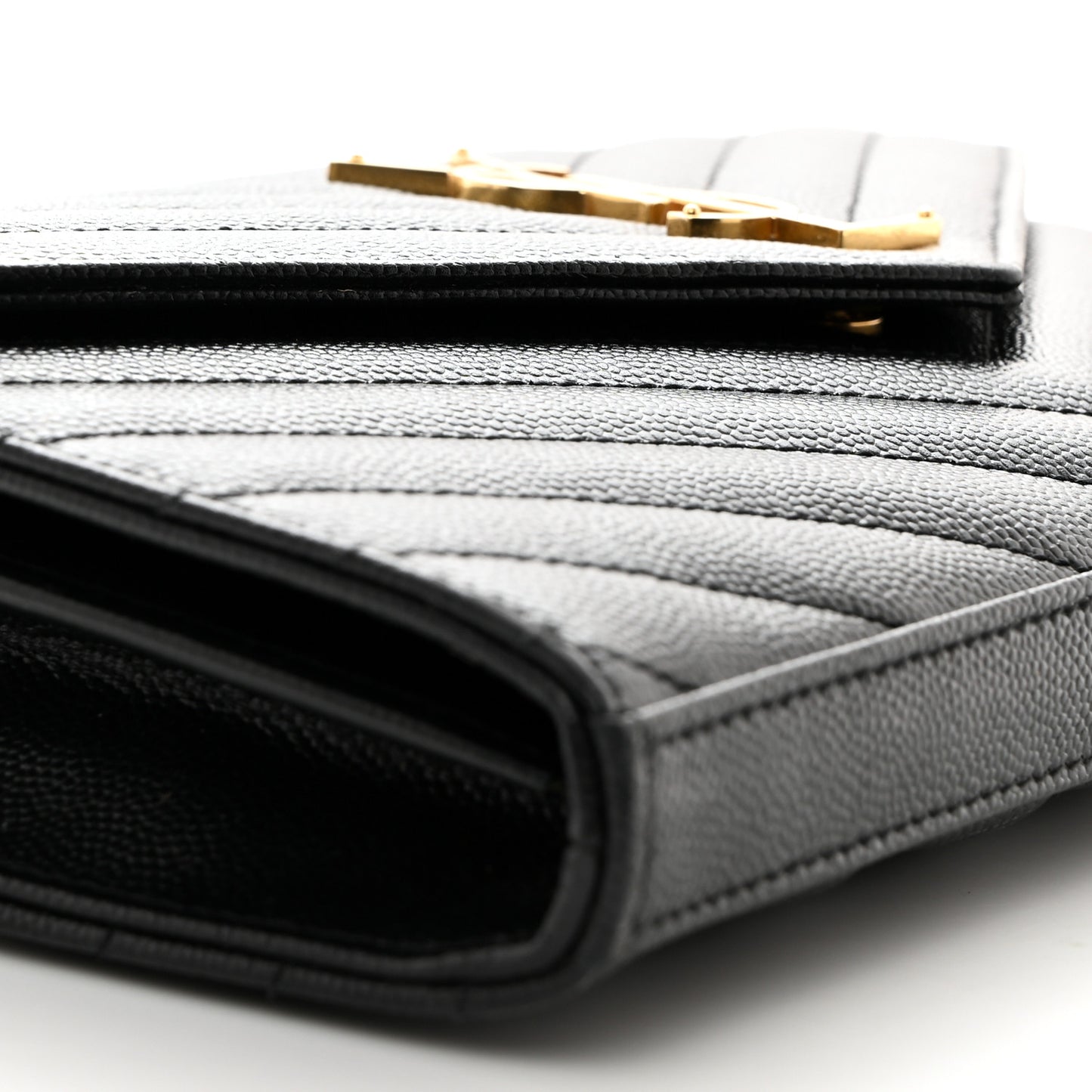 Grain De Poudre Matelasse Chevron Monogram Chain Wallet Black