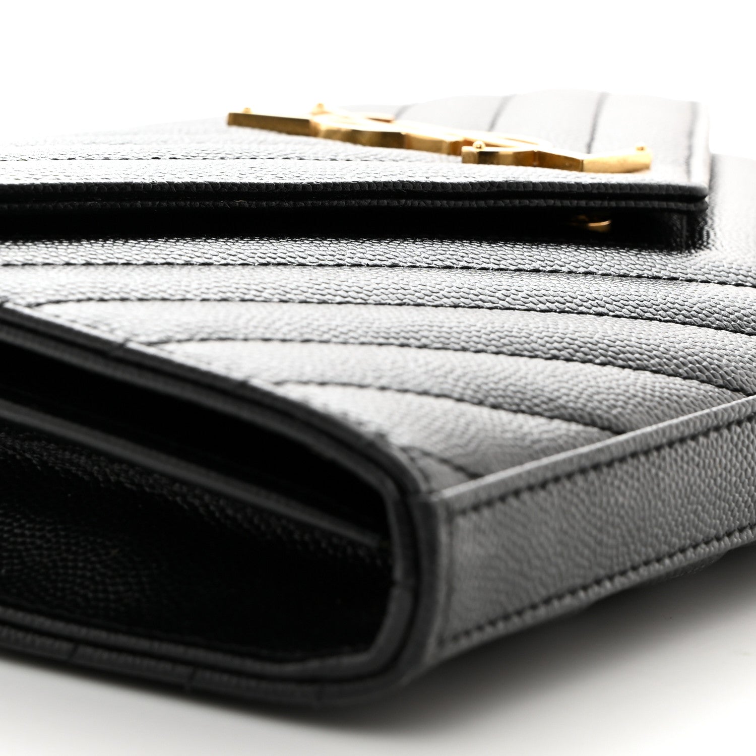 Saint Laurent Grain De Poudre Matelasse Chevron Monogram Chain Wallet Black 8 of 10