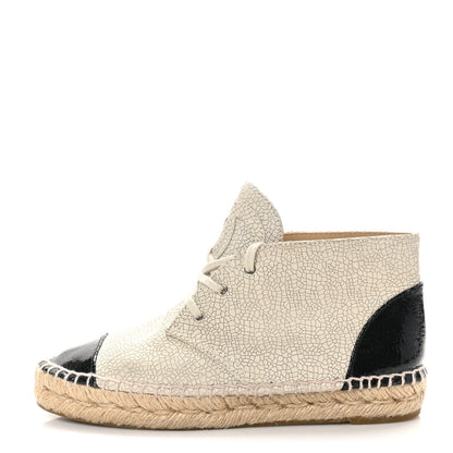 Chanel Crackled Calfskin High Top Espadrilles 35 Light Beige Black 1 of 9
