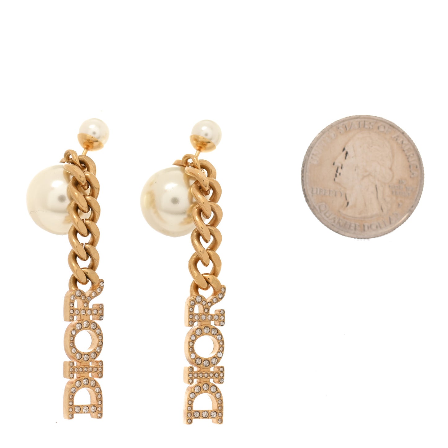Pearl Crystal Dio(r)evolution Logo Earrings Aged Gold