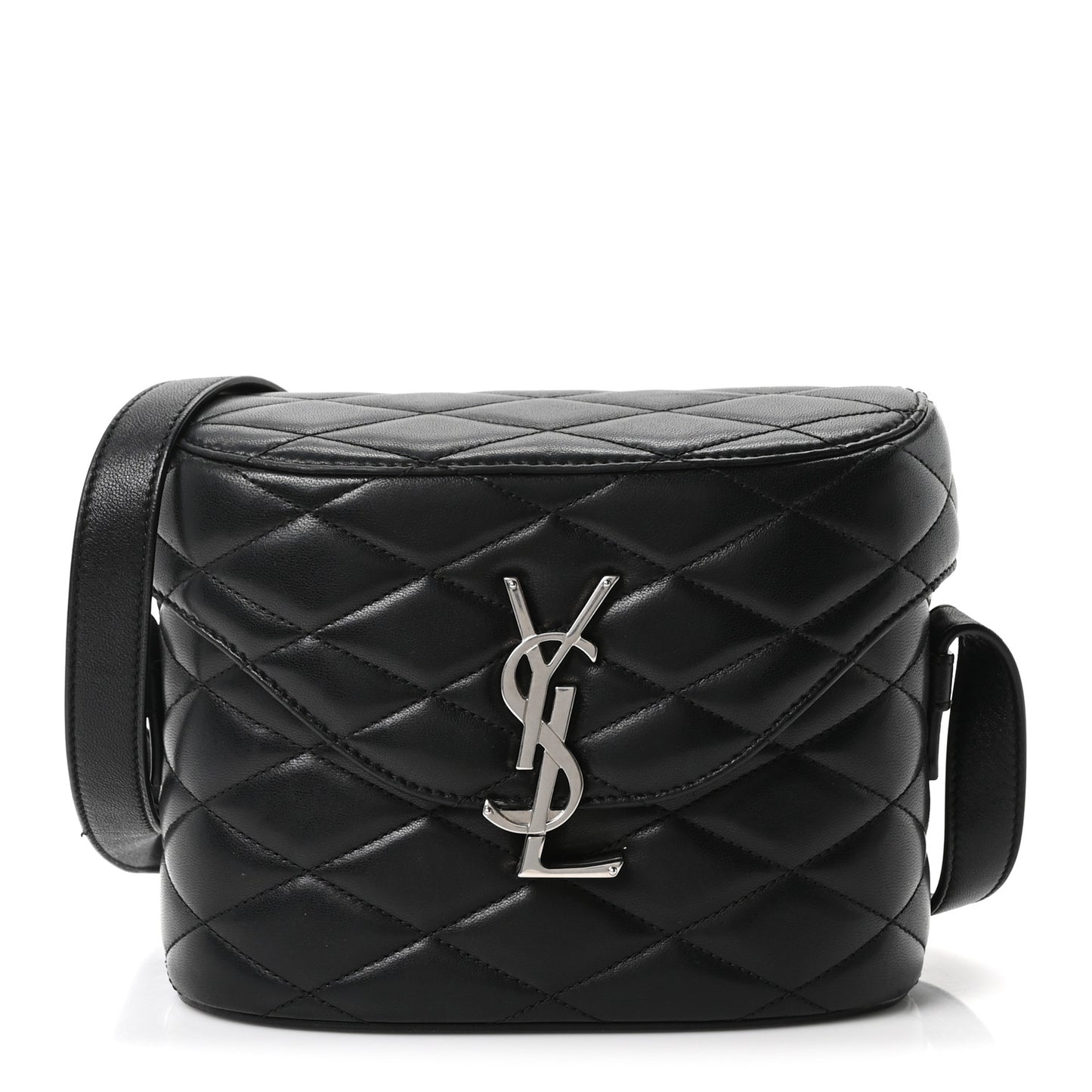 Lambskin Quilted Monogram June Box Bag  Black