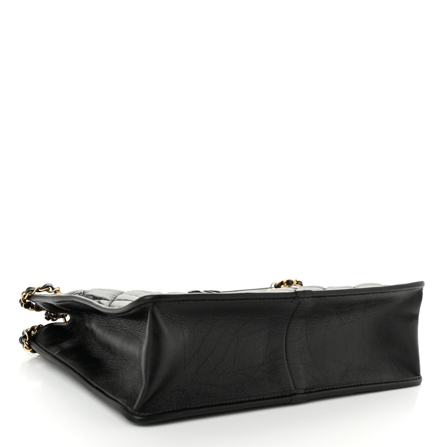 Aged Calfskin Quilted Graphic Catch Shopping Bag Black