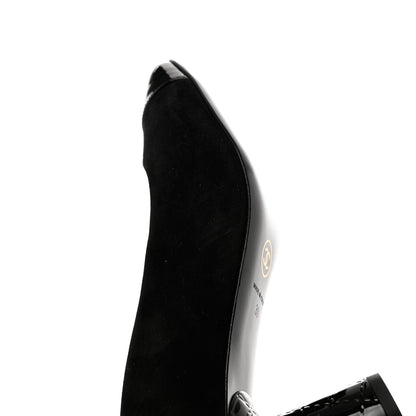 Chanel Kid Suede Patent Calfskin Cap Toe CC Pumps 38 Black 8 of 10
