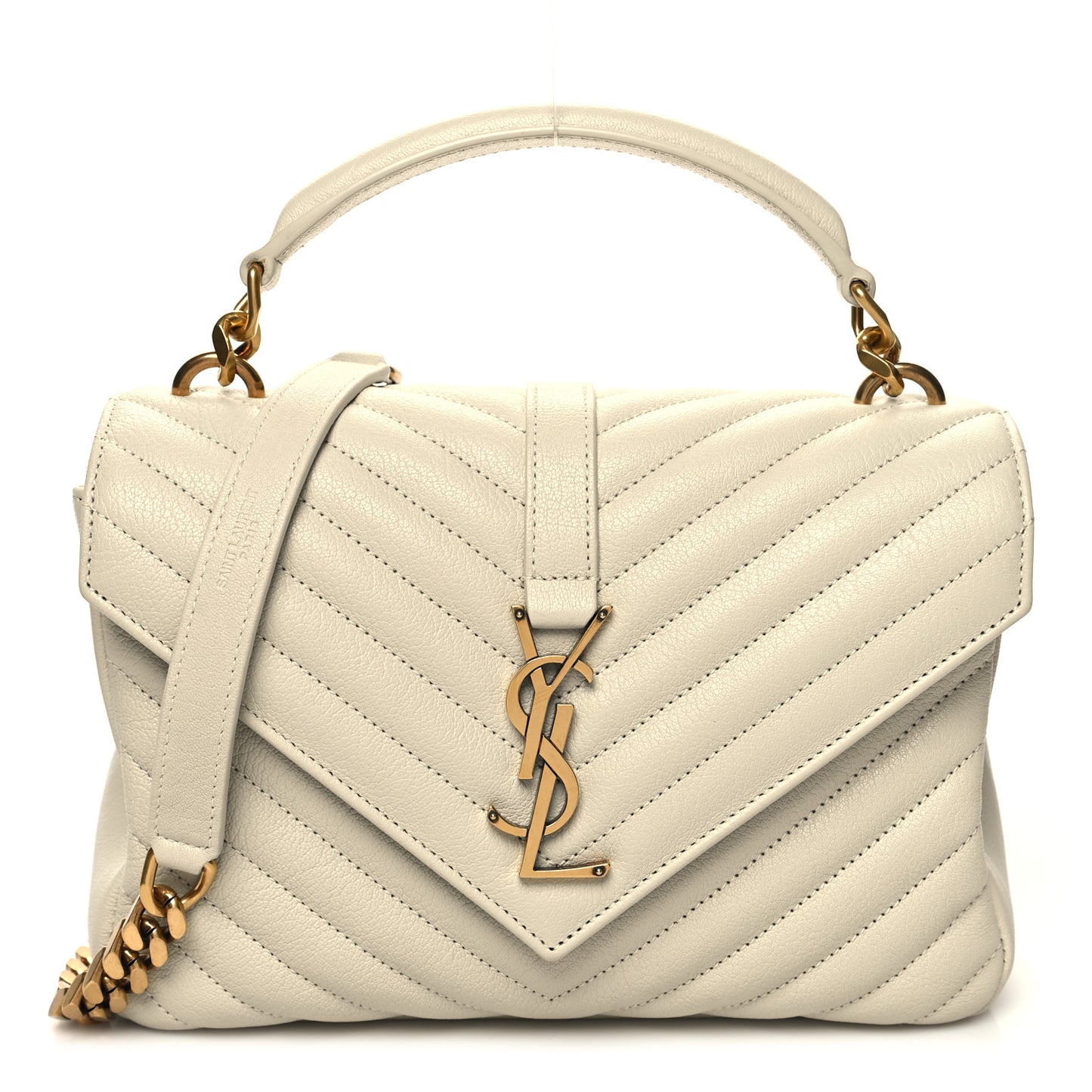 Sheepskin Matelasse Chevron Monogram Medium College Bag Crema Soft