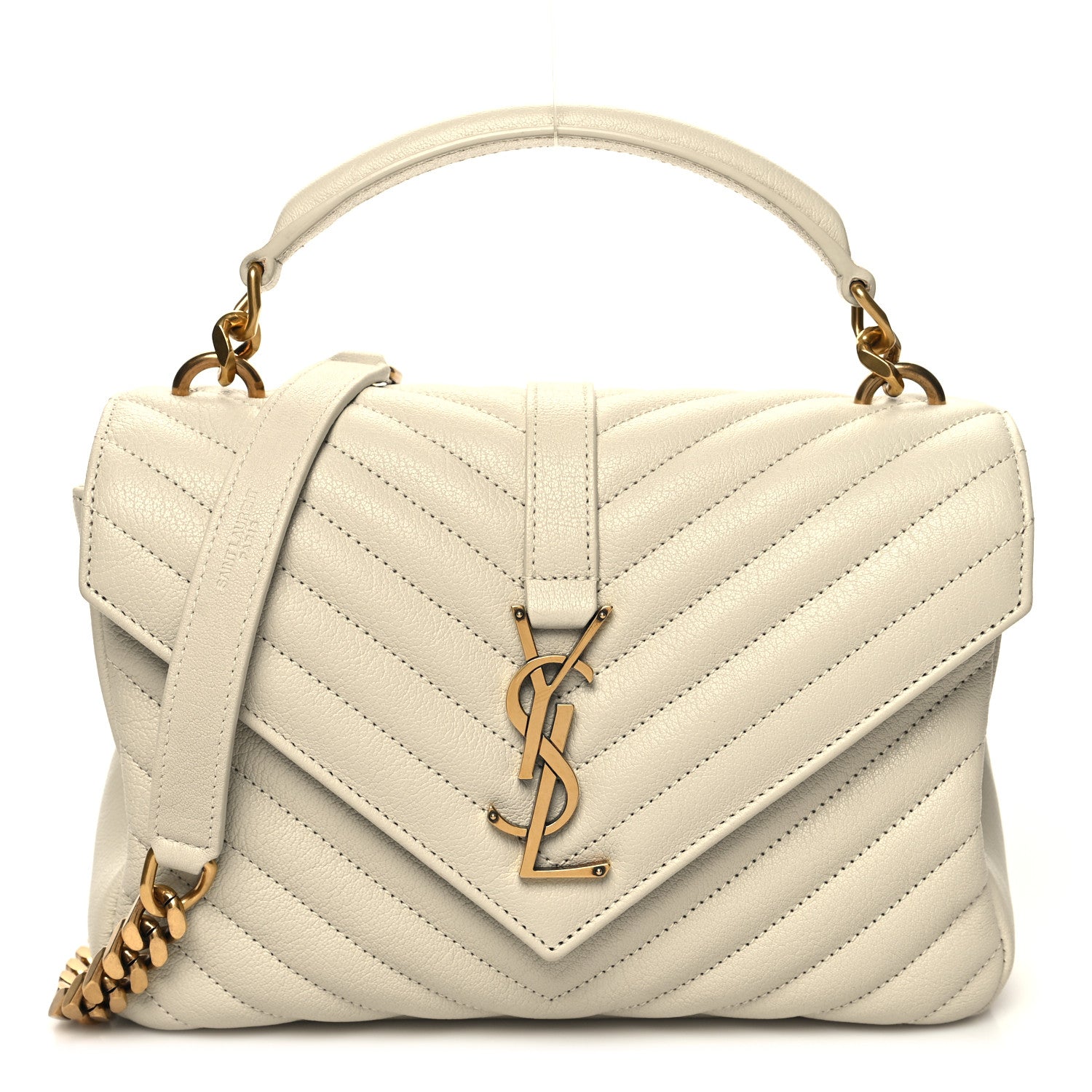 Saint Laurent Sheepskin Matelasse Chevron Monogram Medium College Bag Crema Soft 1 of 10