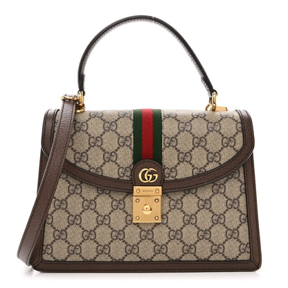 Gucci GG Supreme Monogram Textured Dollar Calfskin Web Small Ophidia Padlock Top Handle Bag Beige Ebony New Acero 1 of 11