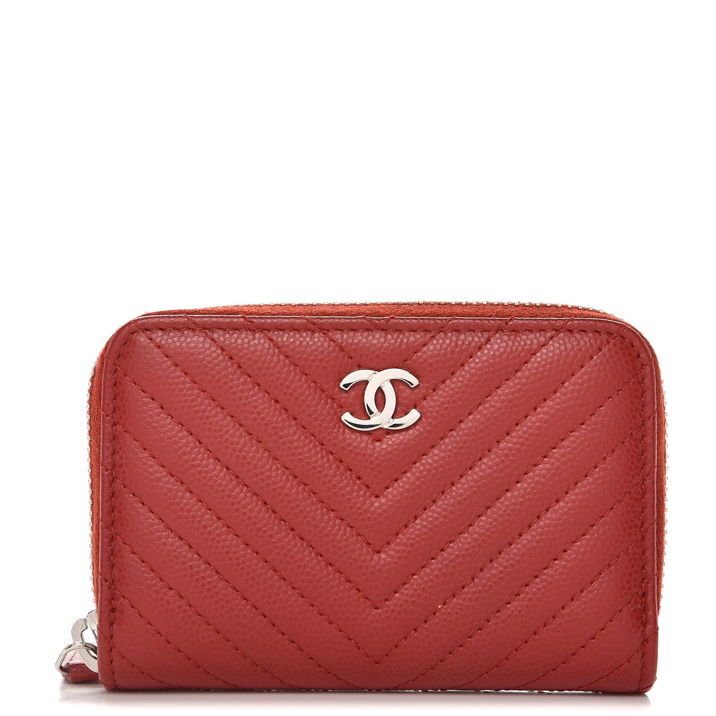 Caviar Chevron Quilted Zip Around Coin Purse Dark Red