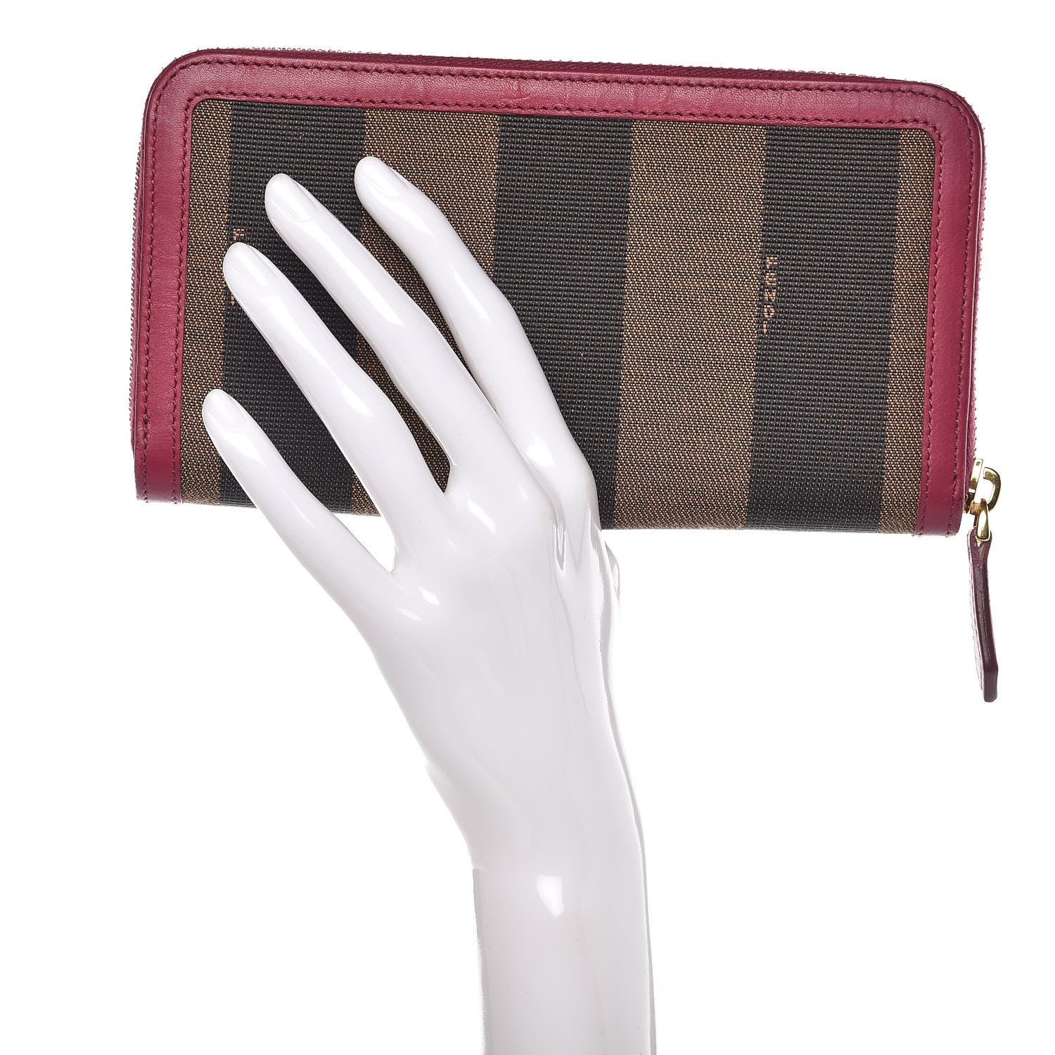 Fendi Pequin Striped Zip Around Wallet Tobacco Lampone 2 of 8
