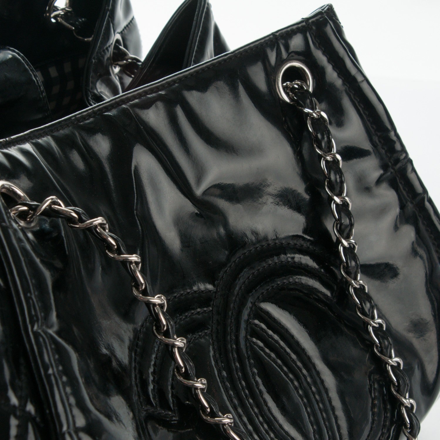 Chanel Vinyl Large Lipstick Ligne Accordion Tote Black 9 of 9
