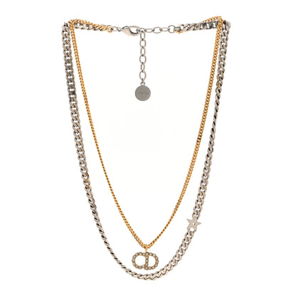 Christian Dior Metal Crystal CD Star Chain Necklace Gold Silver 3 of 7