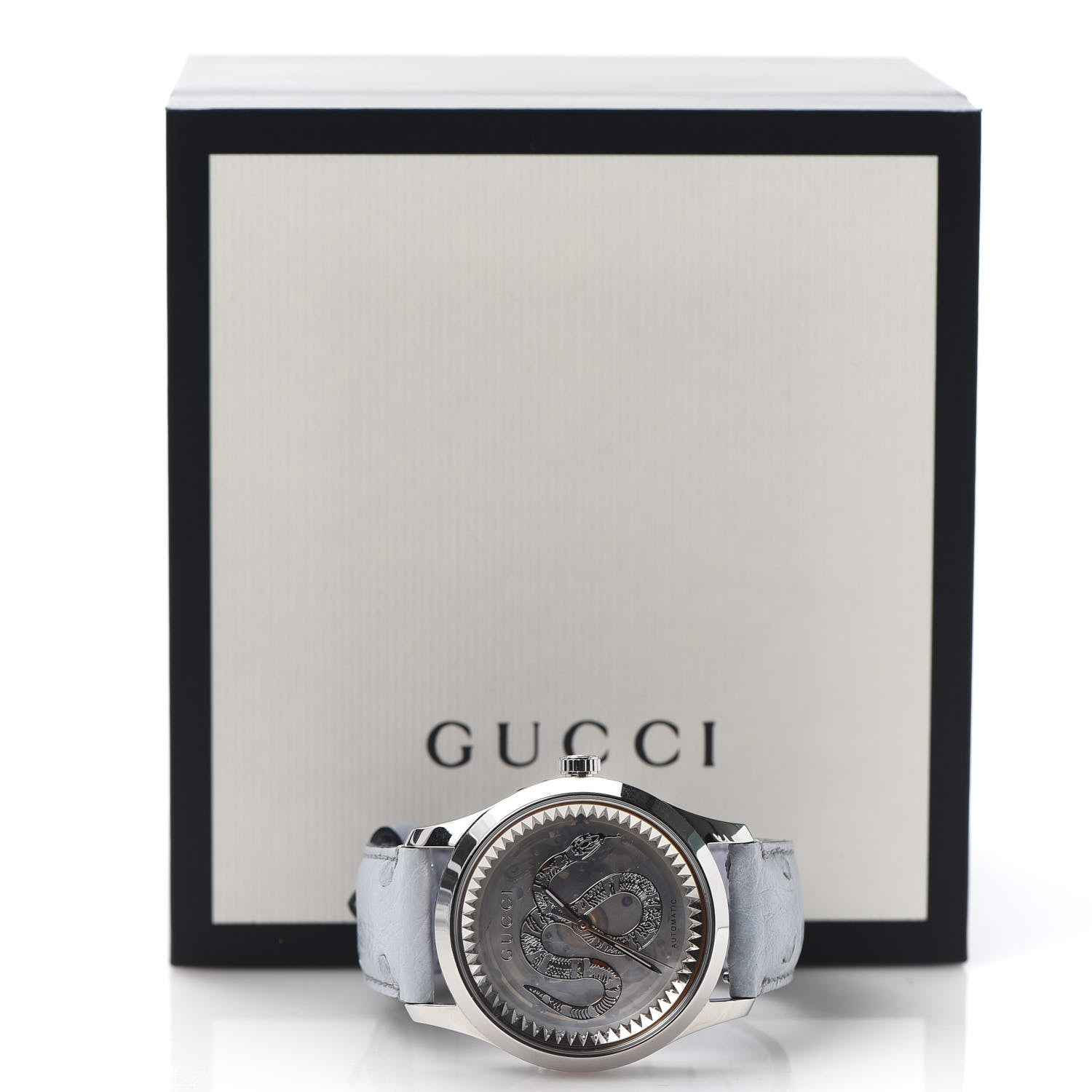 Gucci Stainless Steel Ostrich Blue Mother of Pearl 38mm G-Timeless Snake Automatic Watch 5 of 5