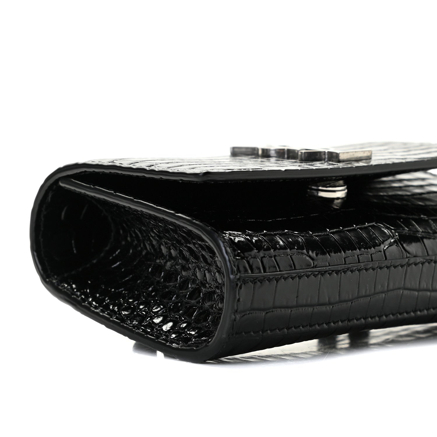 Saint Laurent Calfskin Crocodile Embossed Monogram Kate Belt Bag Black 6 of 11