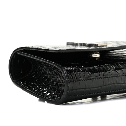 Saint Laurent Calfskin Crocodile Embossed Monogram Kate Belt Bag Black 6 of 11