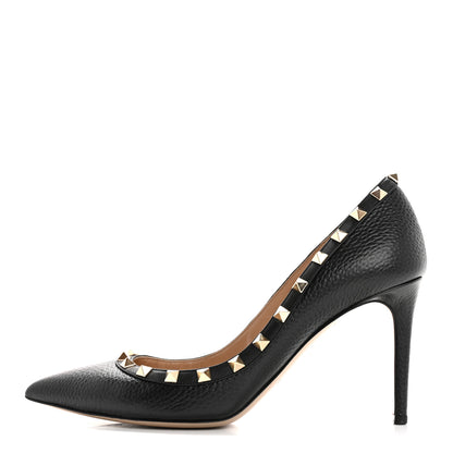 Valentino Garavani Pebbled Calfskin Rockstud 90mm Pumps 39 Black 1 of 12