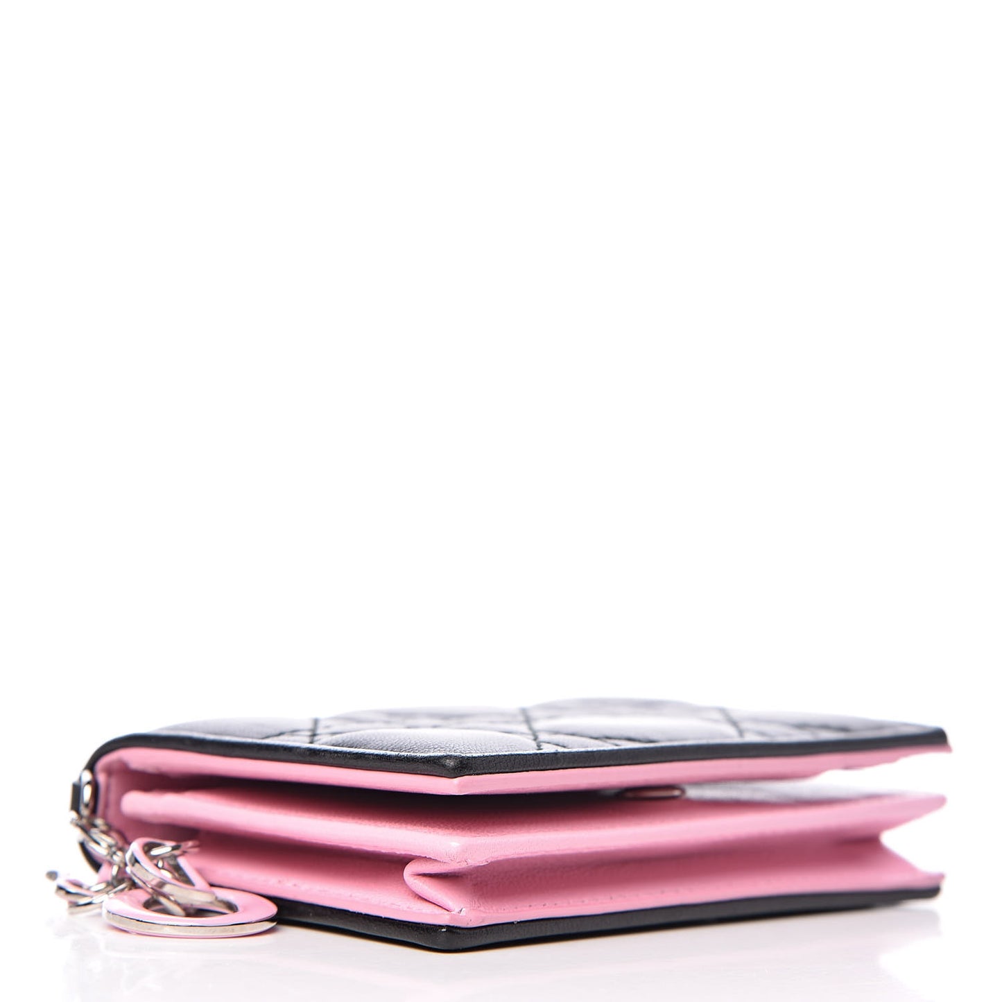 Lambskin Cannage Bi-Color Small Lady Dior Flap Card Holder Black Pink