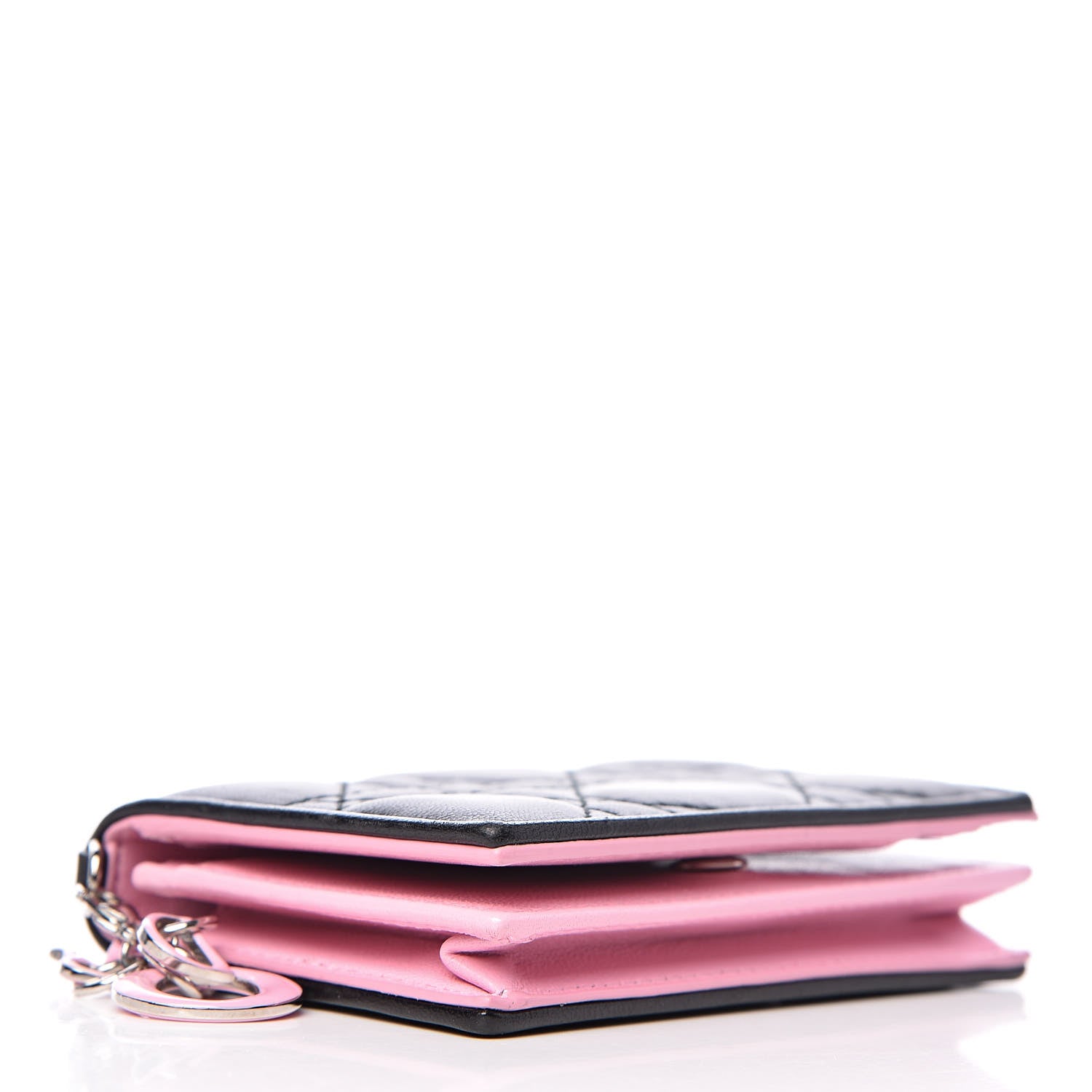 Christian Dior Lambskin Cannage Bi-Color Small Lady Dior Flap Card Holder Black Pink 4 of 9