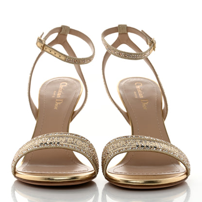Christian Dior Laminated Calfskin Crystal Embroidered Dway 100mm Sandals 40 Gold 2 of 9