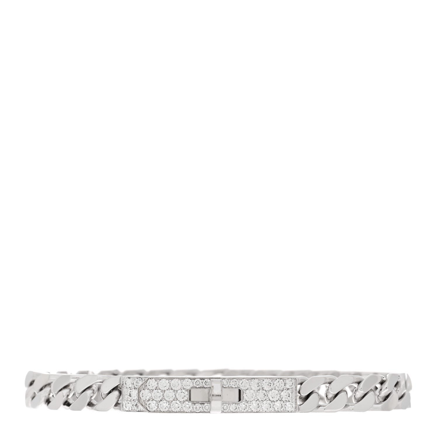 Hermes 18K White Gold Diamond TPM Kelly Gourmette Bracelet SH 1 of 4