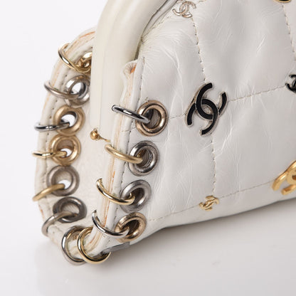 Chanel Calfskin Square Quilted Grommet Embellished Piercing Chic Clutch White 12 of 18