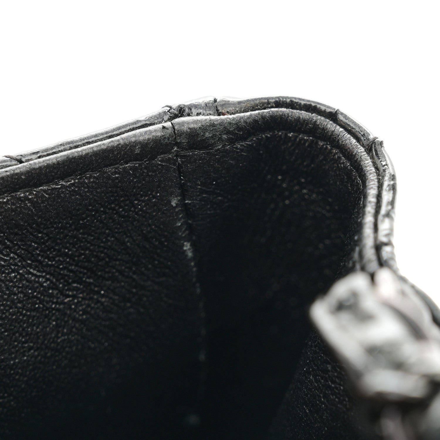 Chanel Metallic Patent Crumpled Calfskin Chevron Quilted Mini Square Flap Black 12 of 14
