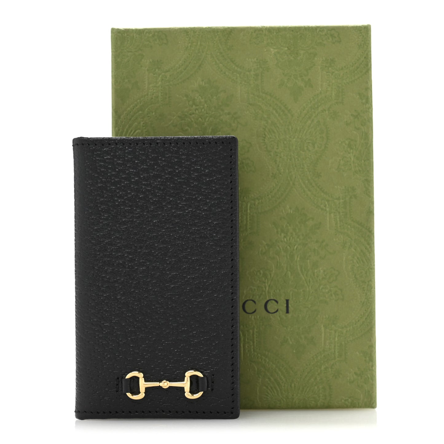Textured Dollar Calfskin Horsebit Card Holder Black