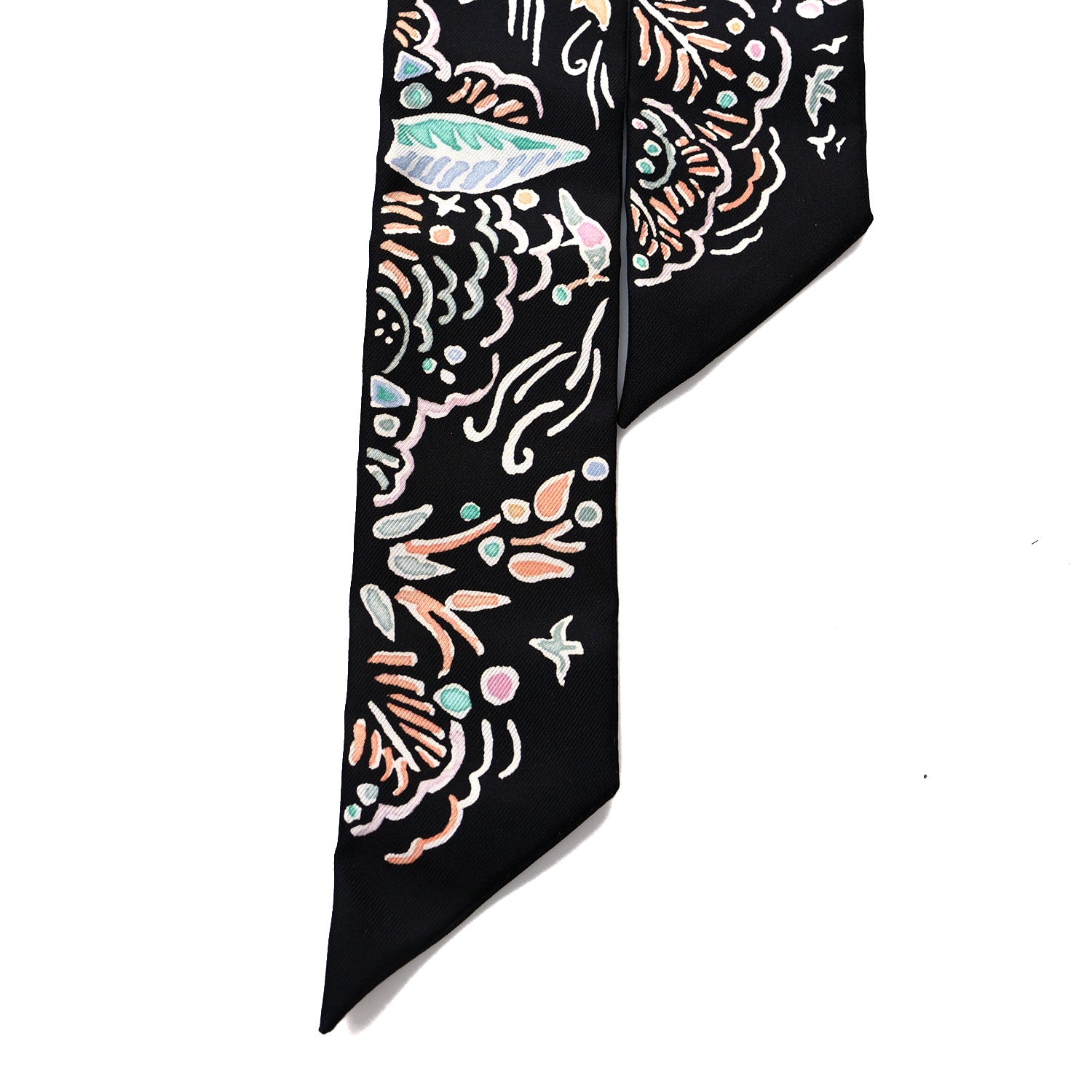 Hermes Silk Isola Di Primavera Twilly Black Vert Rose 2 of 4