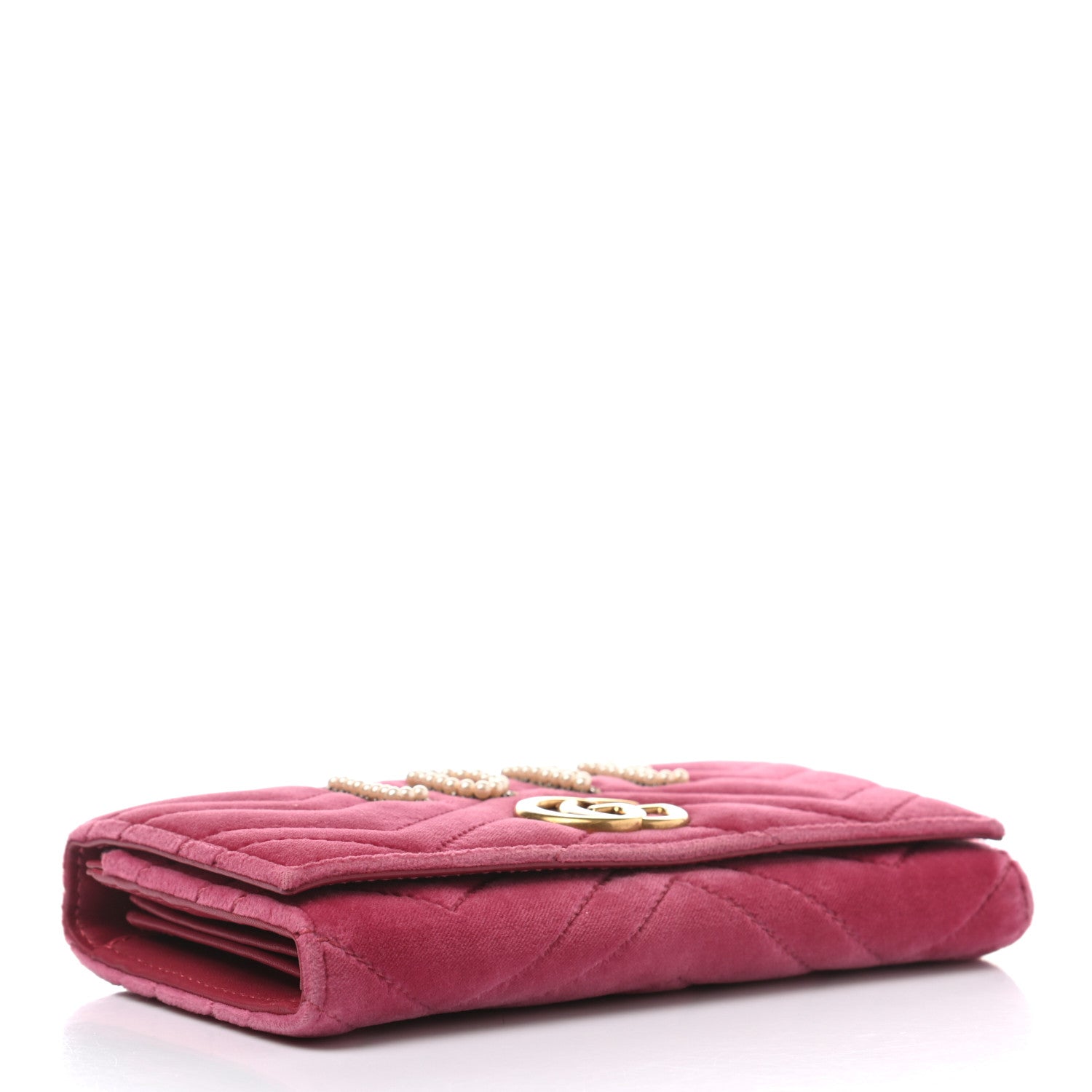 Gucci Velvet Matelasse Pearl Love Embroidered GG Marmont Wallet Light Raspberry Rose 4 of 7