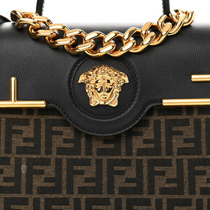 Versace X FENDI Grained Calfskin Fendace Medium La Medusa Top Handle Bag Black Brown 7 of 12