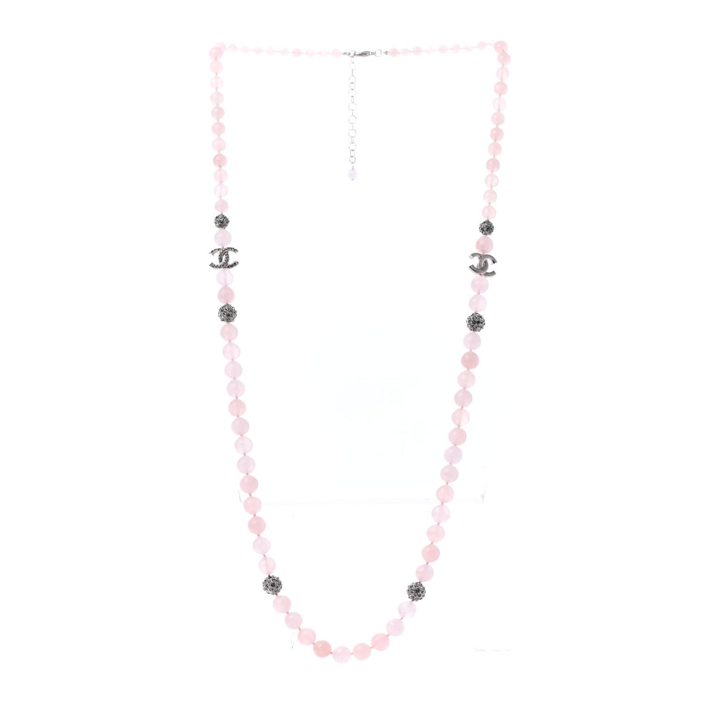 Bead Crystal CC Long Necklace Pink