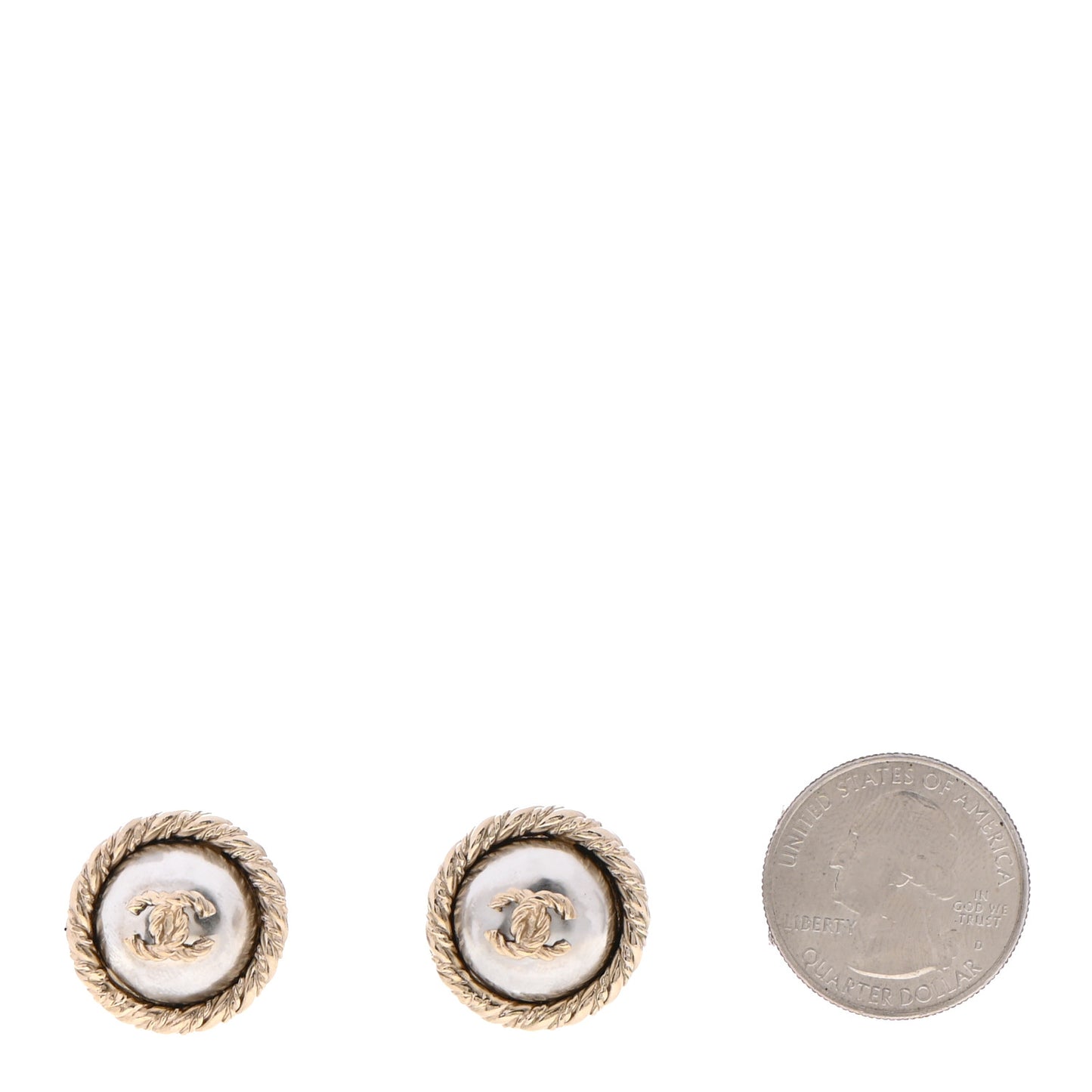 Pearl CC Round Earrings Gold