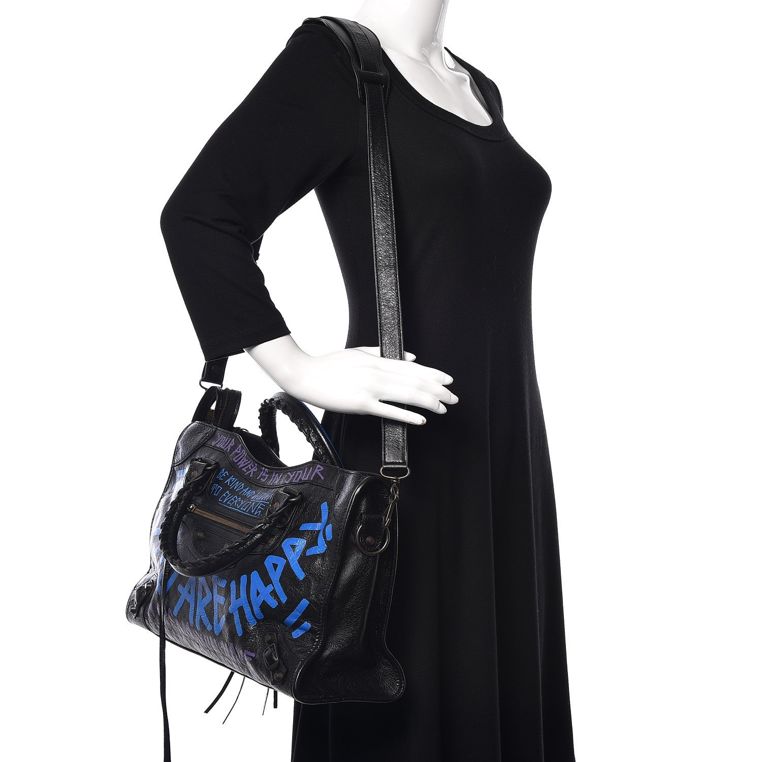 Balenciaga Agneau Arena Graffiti All Over Classic Hardware City Black Bleu Violet 2 of 10