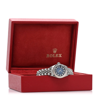 Rolex Stainless Steel 18K White Gold Diamond 26mm Oyster Perpetual Datejust Watch Blue Gradient 79174 5 of 5
