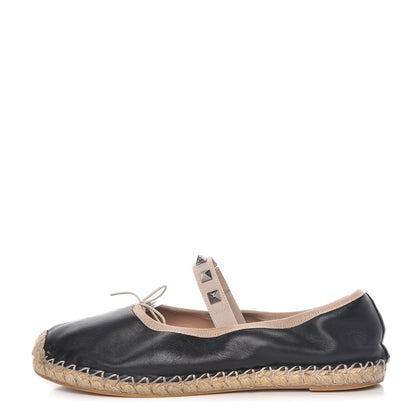 Valentino Garavani Nappa Rockstud Ballerina Espadrille Flats 36 Black 1 of 18