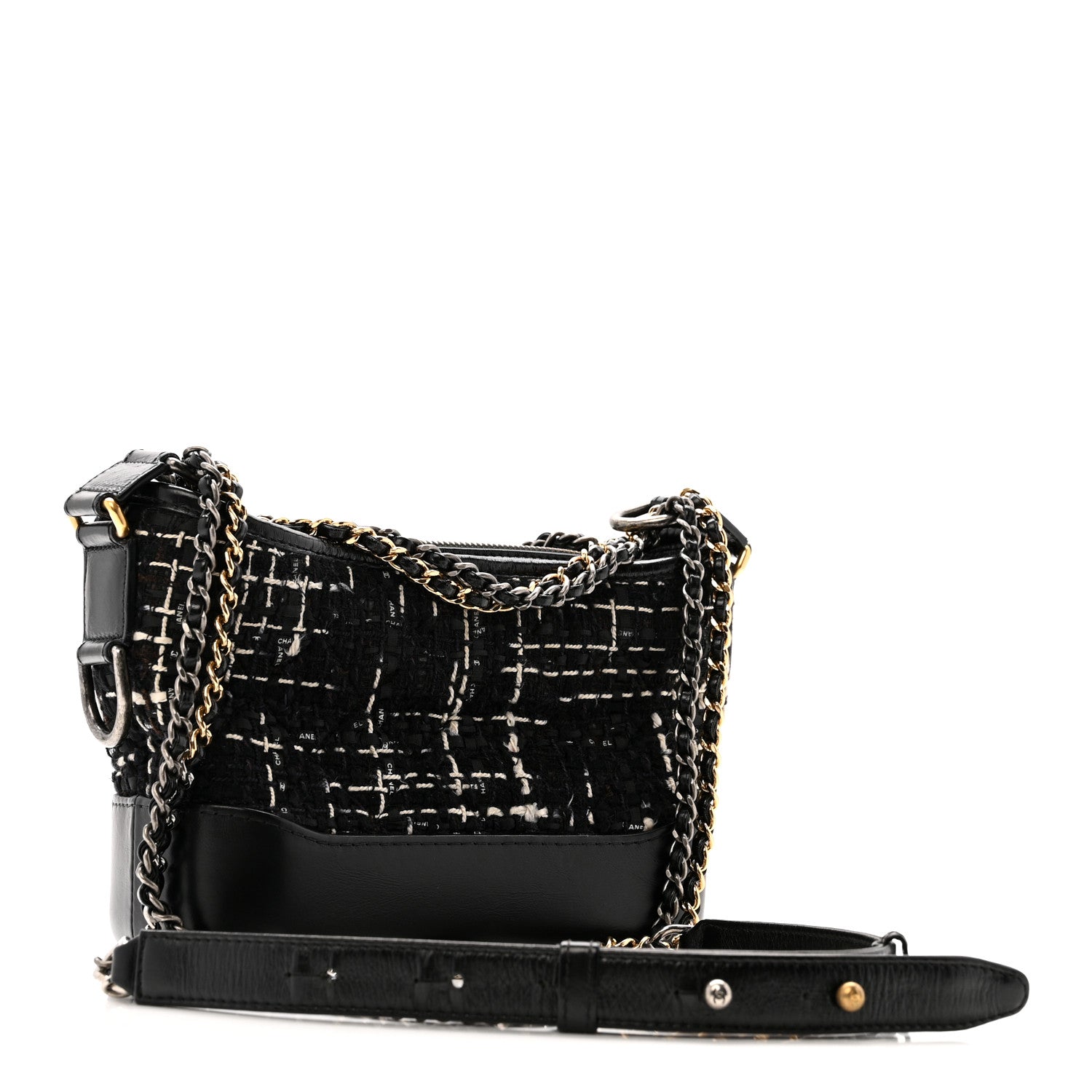 Chanel Tweed Calfskin Small Gabrielle Hobo Black White 3 of 12