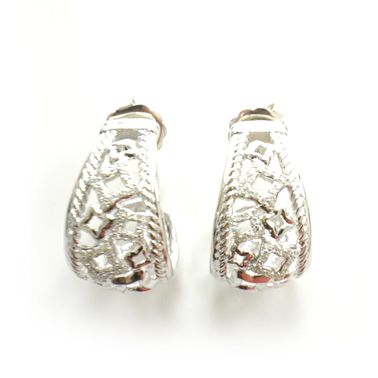 Sterling Silver Pave Diamond Tapestry Earrings