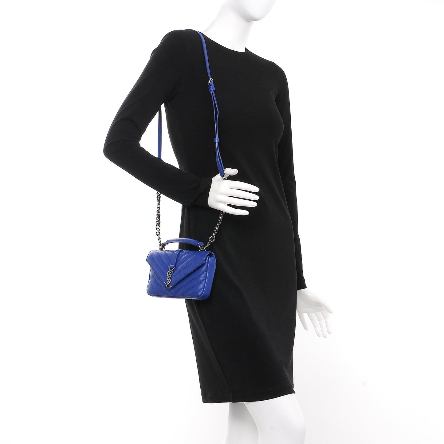 Sheepskin Matelasse Chevron Monogram College Chain Wallet Royal Blue