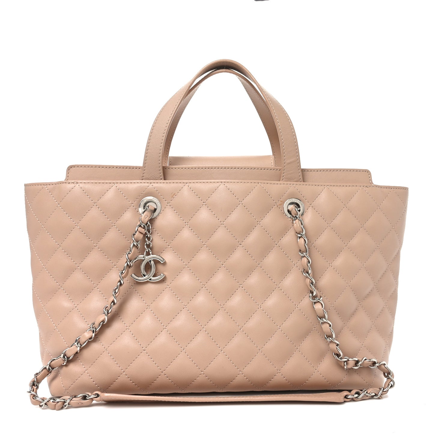 Calfskin Quilted Large Shopping Tote Light Pink