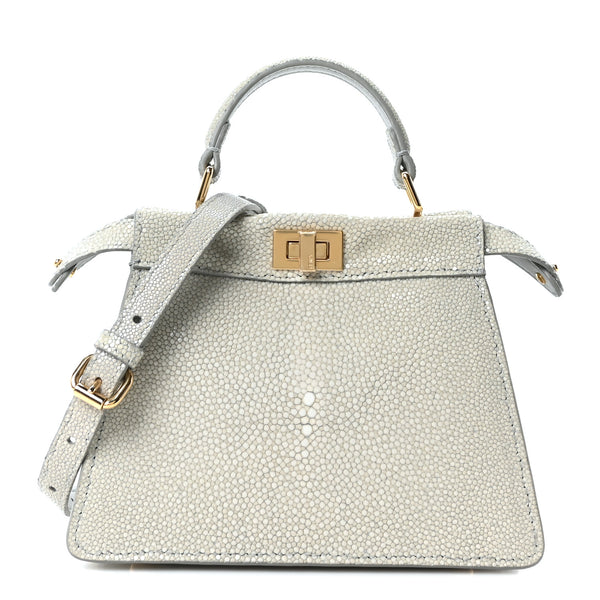 Fendi Stingray Shiny Nappa Petite Peekaboo I SEE U Satchel Pearl