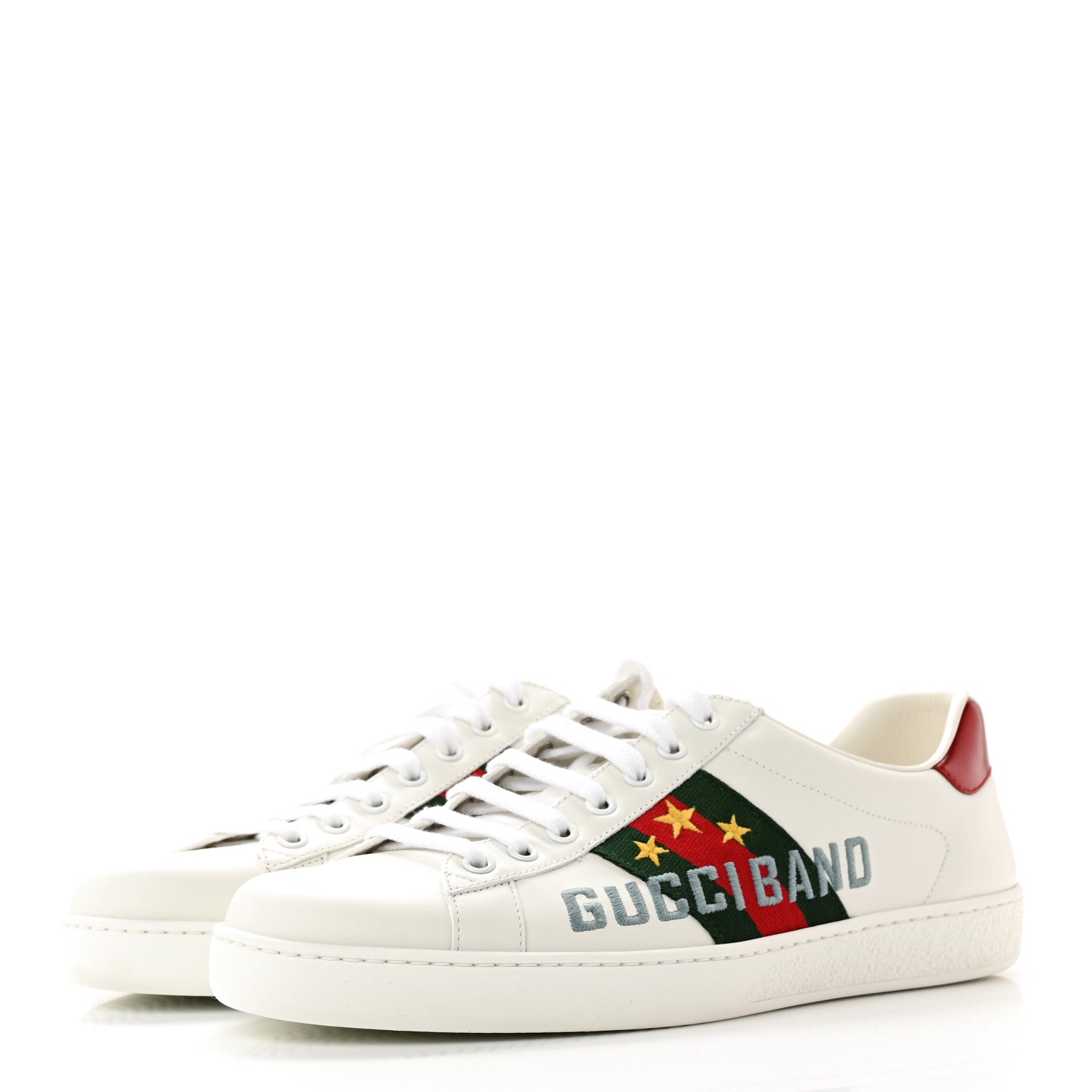 Gucci Calfskin Web Mens Gucci Band Ace Sneakers 8 White 3 of 12