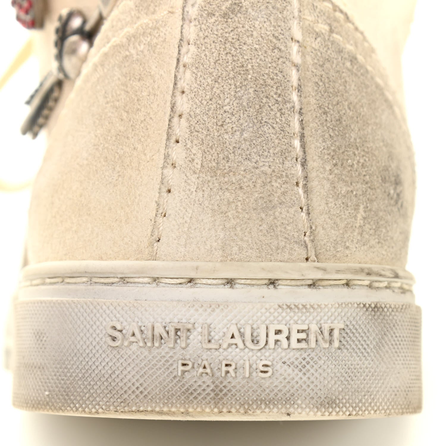 Saint Laurent Distressed Canvas Smoking Forever High Top Sneakers 35.5 Milk Panna 9 of 9