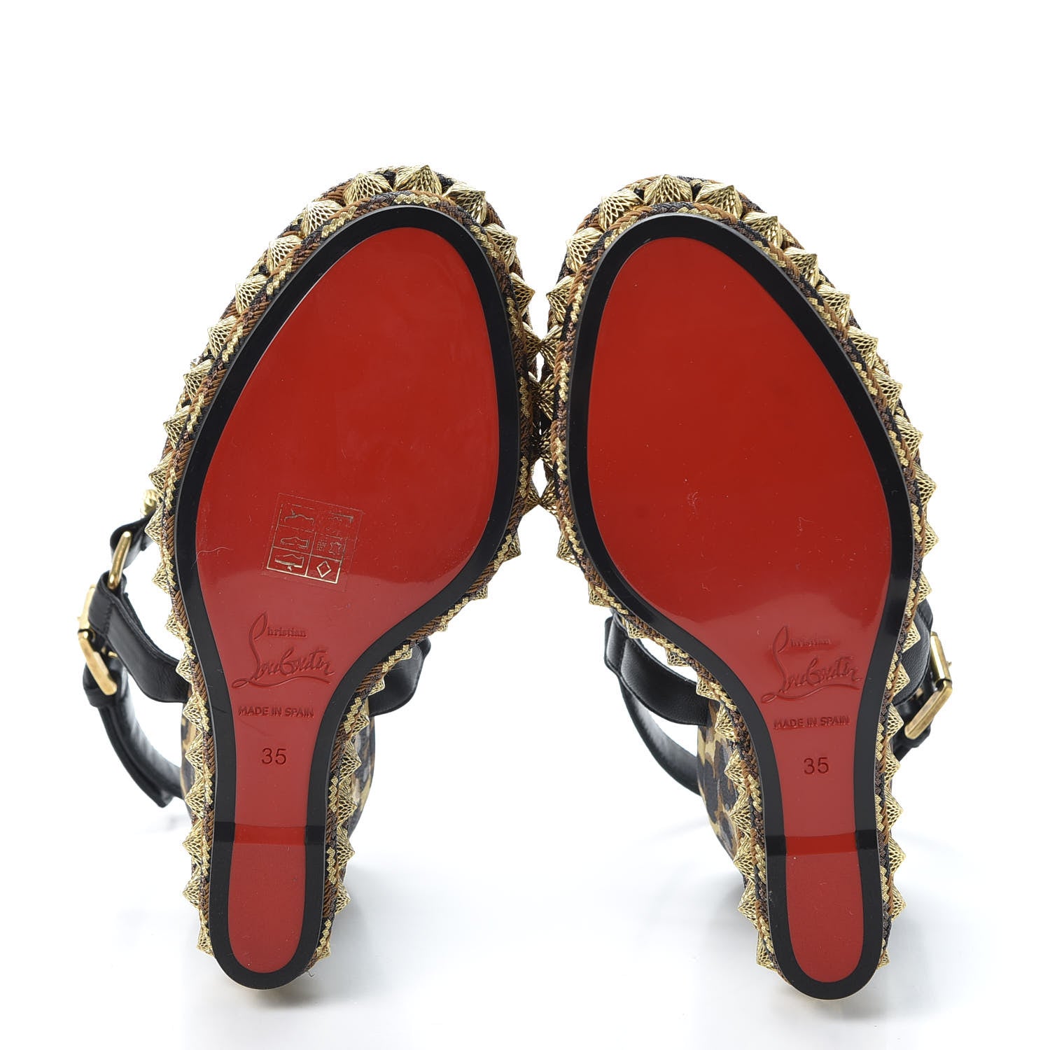 Christian Louboutin Nappa Silk Leopard Pira Ryad 110 Wedge Sandals 35 Black Marron 6 of 10