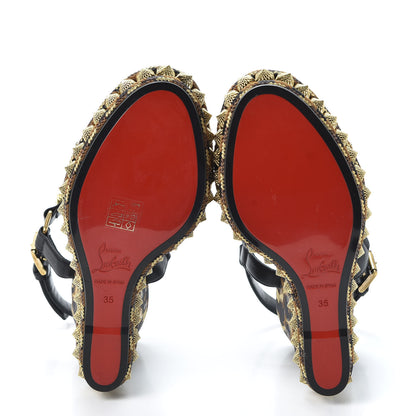 Christian Louboutin Nappa Silk Leopard Pira Ryad 110 Wedge Sandals 35 Black Marron 6 of 10