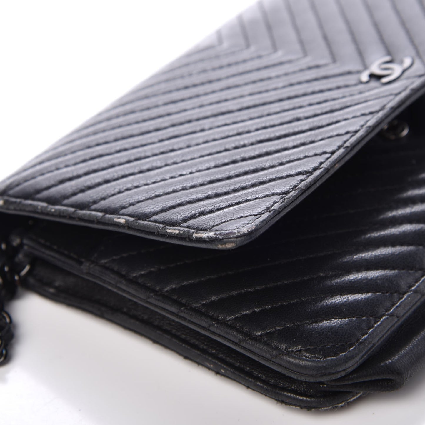 Lambskin Chevron Quilted Wallet On Chain WOC So Black