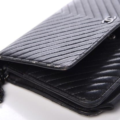 Chanel Lambskin Chevron Quilted Wallet On Chain WOC So Black 10 of 17