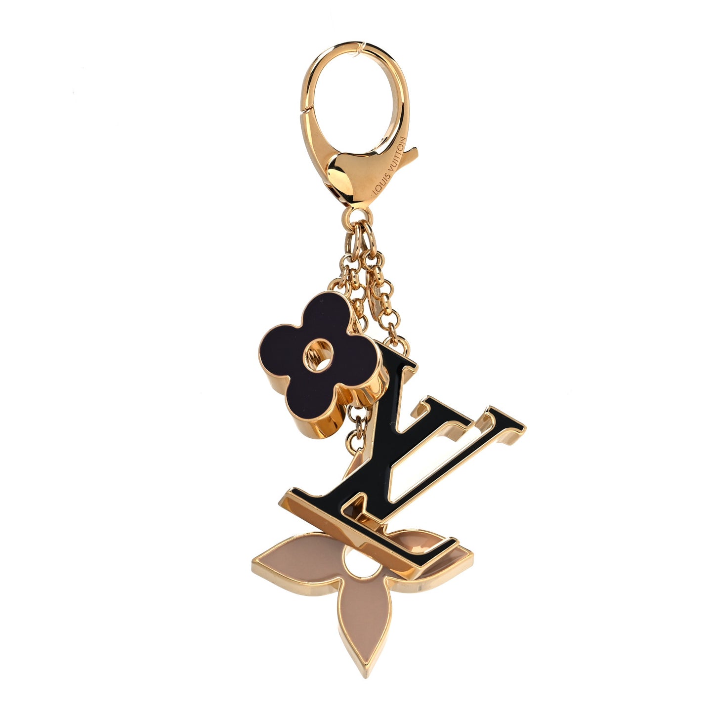 Metal Enamel Fleur De Monogram Bag Charm Dore