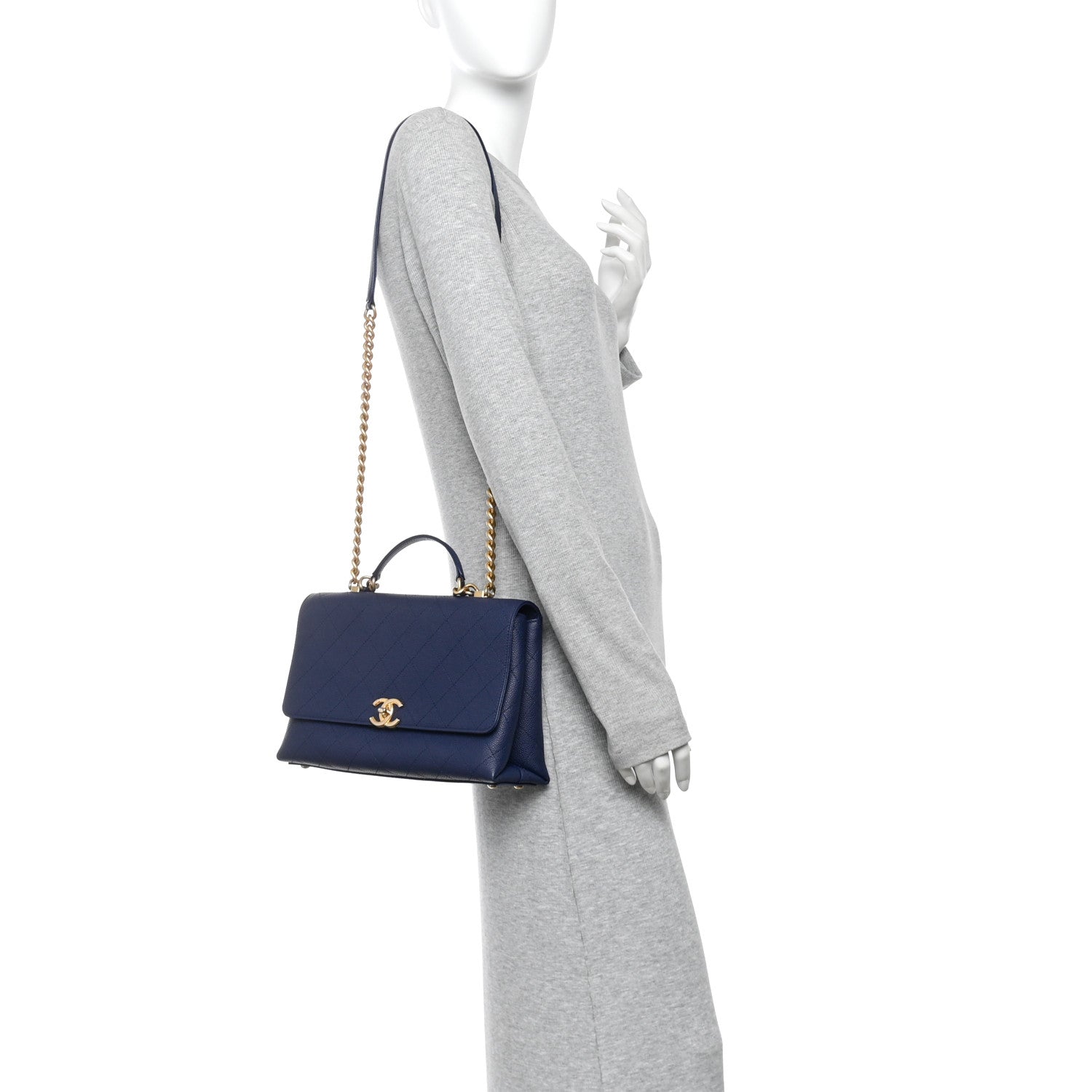 Chanel Caviar Diamond Stitched Top Handle Flap Navy 2 of 10
