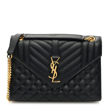 Saint Laurent Grain De Poudre Textured Mixed Matelasse Triquilt Medium Monogram Satchel Black 1 of 10