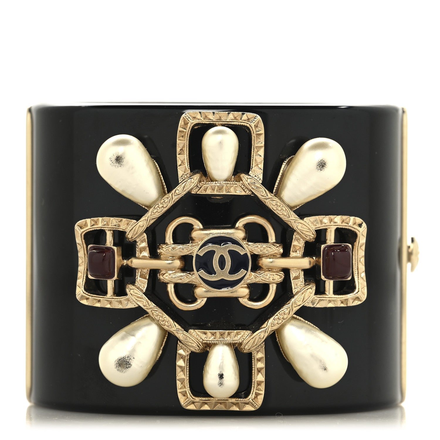 Chanel Resin Gripoix Pearl CC Wide Cuff Black 1793380 – FASHIONPHILE